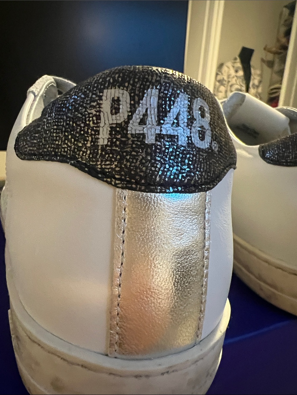 P448 White Leather Low-Top Sneakers with Light Gray Suede Trim